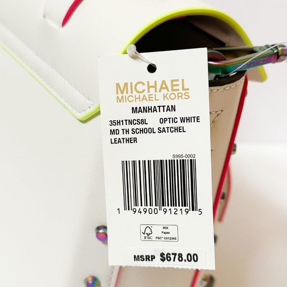 Michael Kors Manhattan Medium Top Handle Satchel Crossbody Bag Optic White - Picture 11 of 11